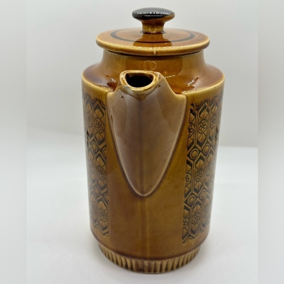 Coffee Pot Brown Geometric Design MCM • Made in Japan - Picture 3 of 11